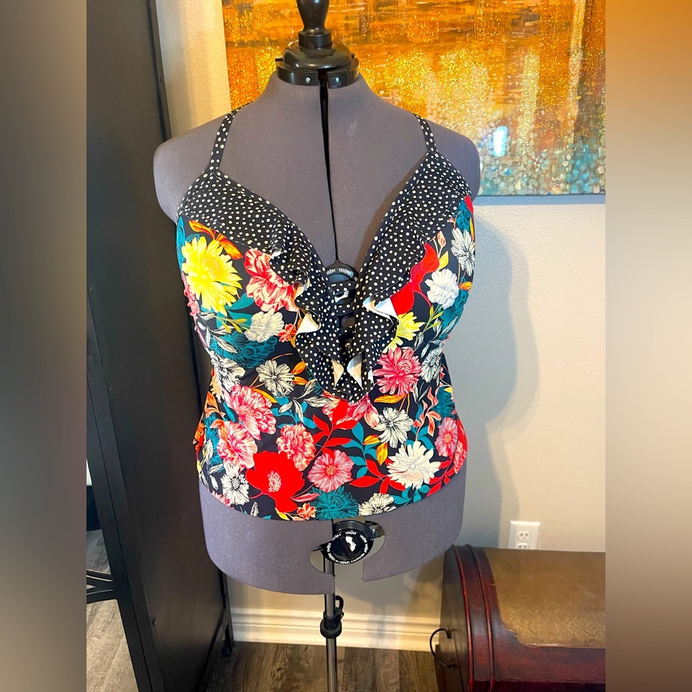Floral Polka Dot Women's Swim Top